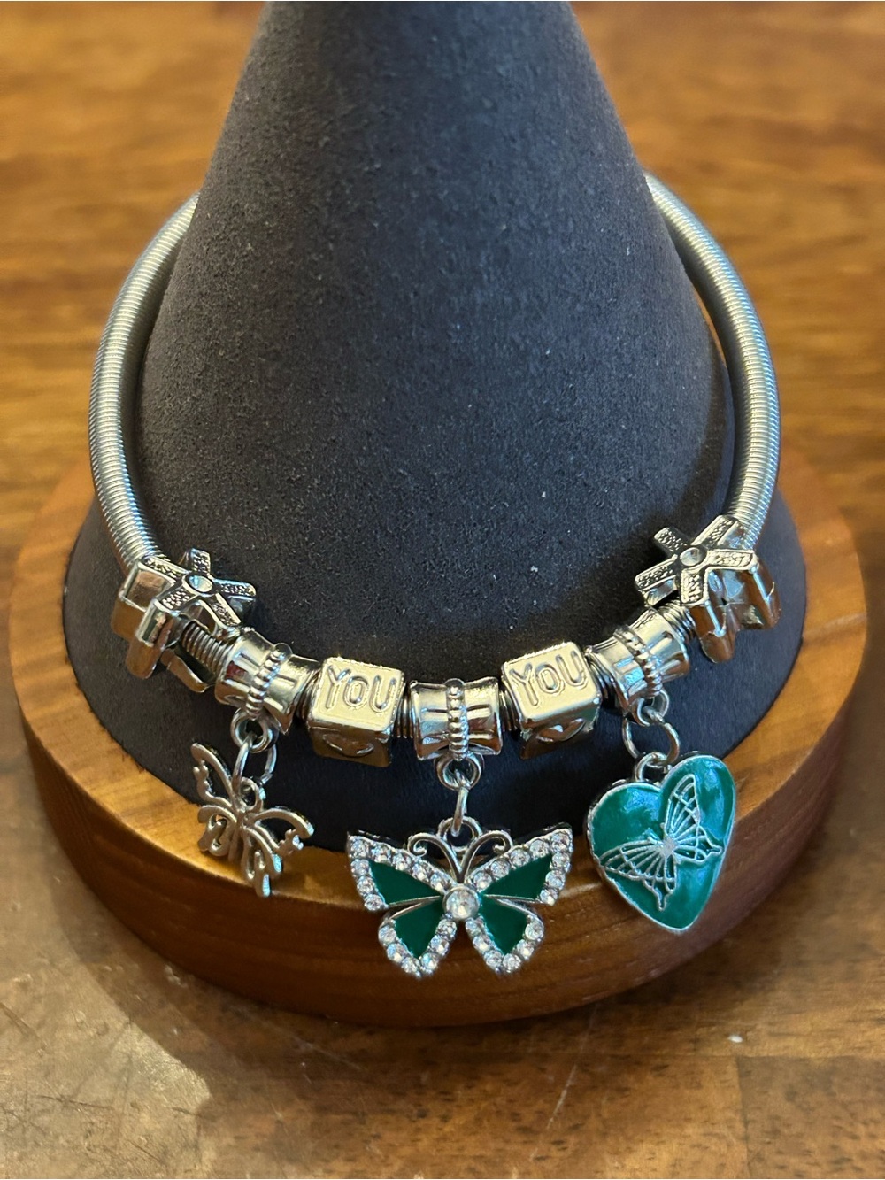 ELLAS Stretchable Silver Charm Bracelet w/Butterfly & Heart Charms Your Choice